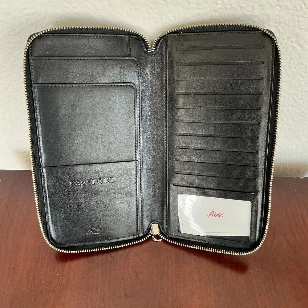 Abas Black Patent Snakeskin Zip Travel Clutch Wallet